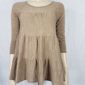 Knitted & Knotted beige tan wool tiered lightweight sweater knit blouse Medium